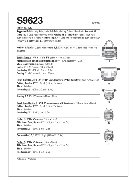Simplicity S9623 | Fabric Baskets by Carla Reiss Design | Back of Envelope