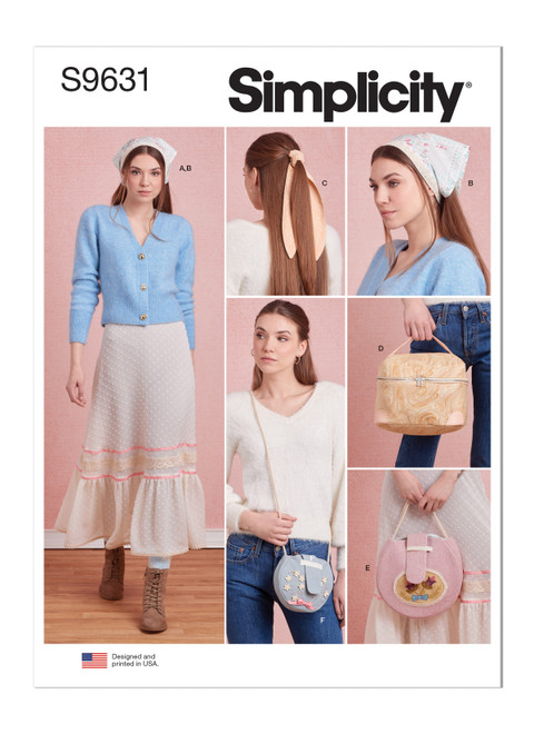 Simplicity S9631 | Misses' Pettiskirt in Sizes XS to XL, Hair Accessories and Purse | Front of Envelope