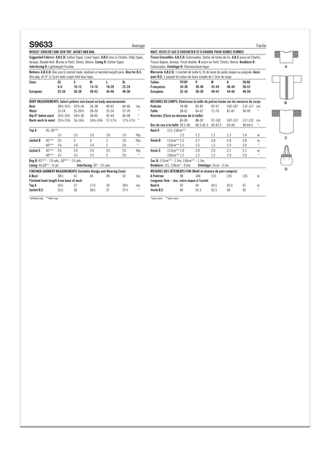 Simplicity S9633 | Misses' Crochet and Sew Top, Jacket and Bag | Back of Envelope