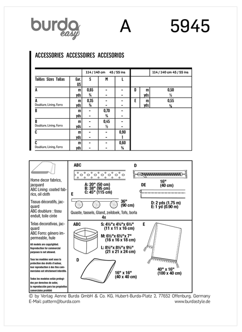 Burda Style BUR5945 | Home Accessories | Back of Envelope