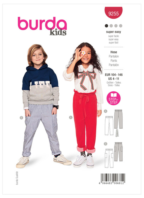 Burda Style BUR9255 | Children's Pull-On Pants | Front of Envelope