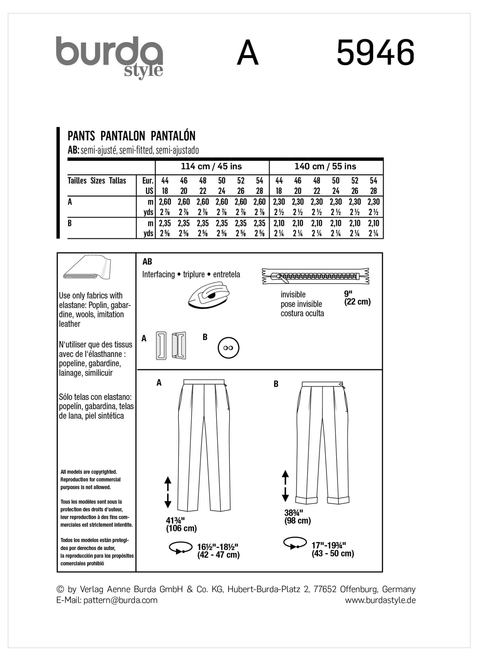 Burda Style BUR5946 | Misses' Trousers | Back of Envelope