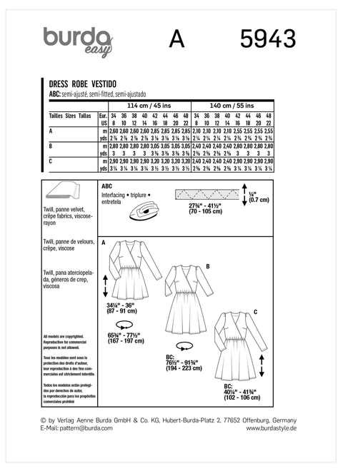 Burda Style BUR5943 | Misses' Dress | Back of Envelope