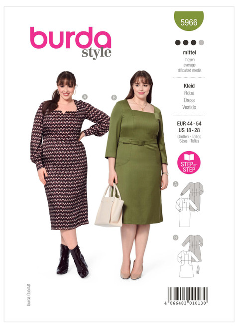 Burda Style BUR5966 | Misses' Square Neck Dress with Panel Seams | Front of Envelope