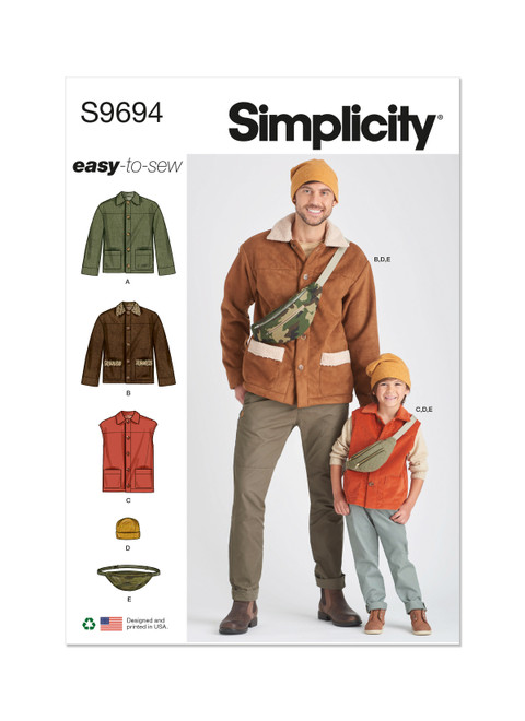 Simplicity S9694 | Boys' and Men's Jacket, Vest, Hat and Crossbody Bag | Front of Envelope