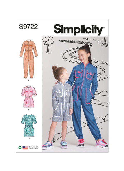 Simplicity S9722 | Children's and Girls' Jumpsuit, Romper and Dress | Front of Envelope