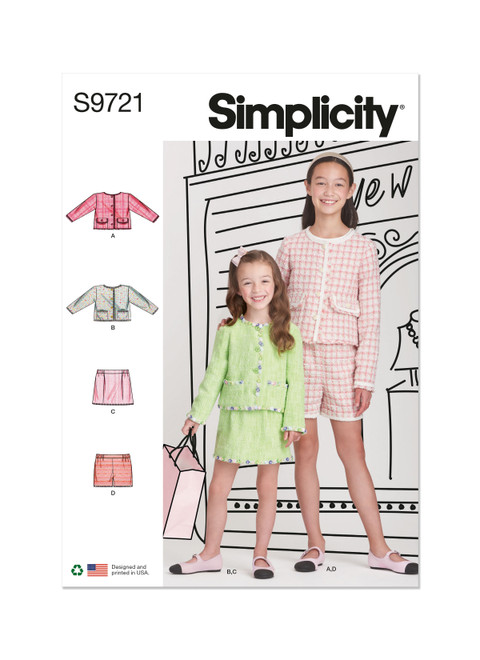 Simplicity S9721 | Children's and Girls' Jackets, Skirt and Shorts | Front of Envelope