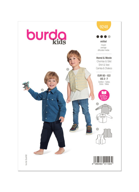 Burda Style BUR9248 | Burda Style Pattern 9248 Children's Shirt, Waistcoat and Vest | Front of Envelope