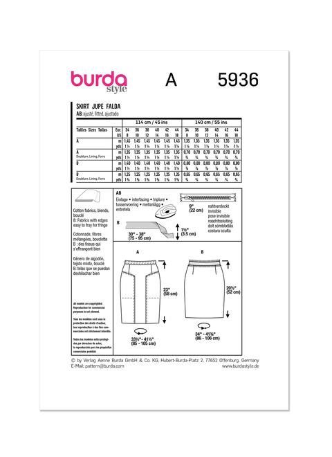 Burda Style BUR5936 | Burda Style Pattern 5936 Misses' Skirt | Back of Envelope