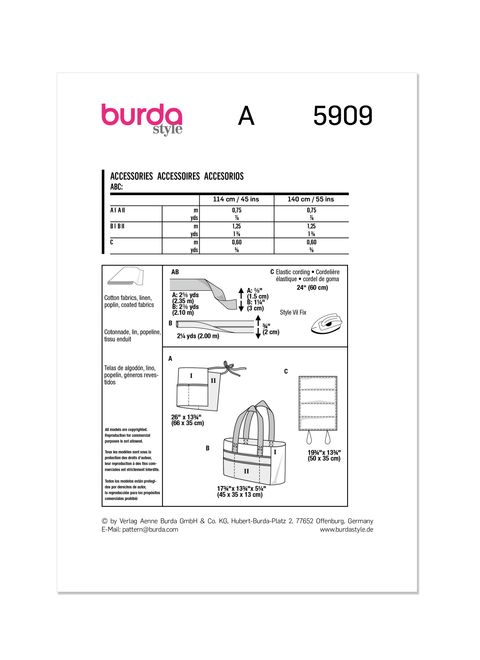 Burda Style BUR5909 | Burda Style Pattern 5909 Accessories | Back of Envelope