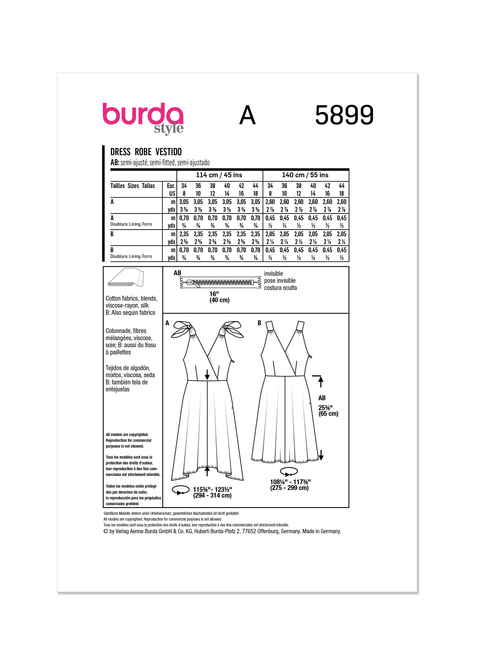 Burda Style BUR5899 | Burda Style Pattern 5899 Misses' Dress | Back of Envelope
