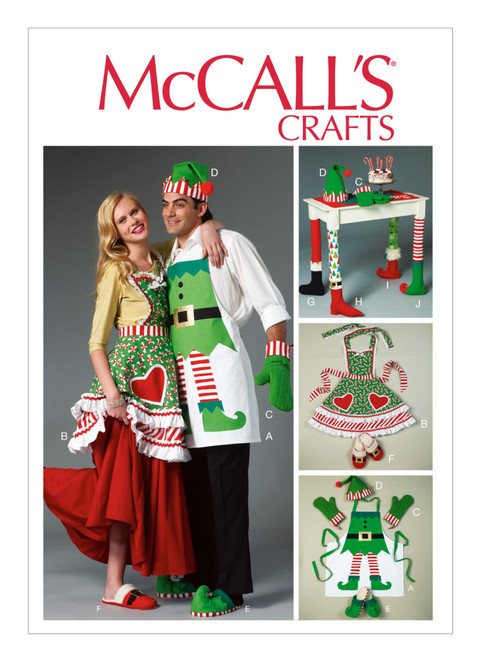 McCall's M6860 (Digital) | Holiday Aprons, Oven Mitts, Hat, Slippers, and Table Leg Decorations | Front of Envelope