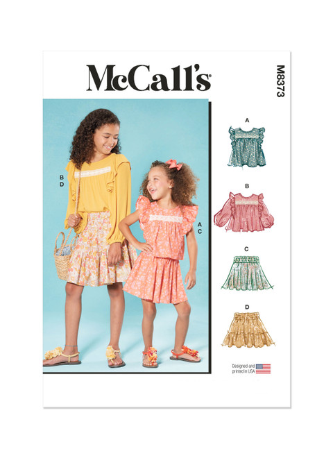 McCall's M8373 | Children's and Girls' Top and Skirt | Front of Envelope