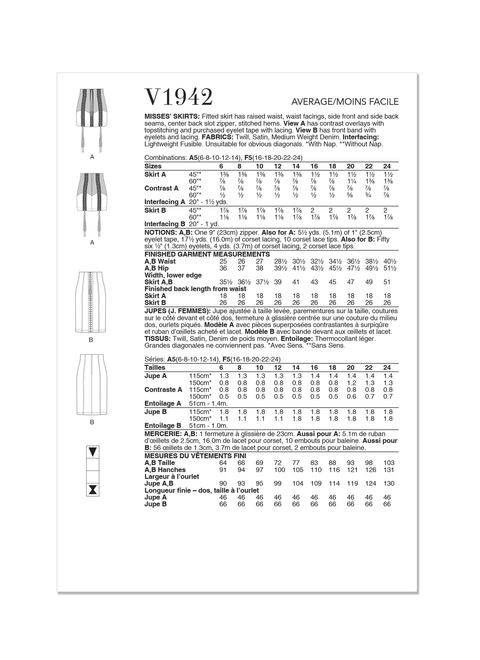 Vogue Patterns V1942 | Misses' Skirts | Back of Envelope
