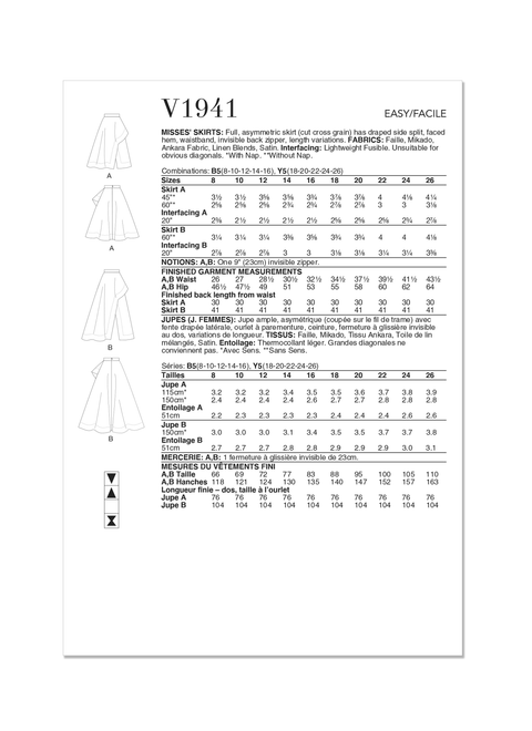 Vogue Patterns V1941 | Misses' Skirts | Back of Envelope