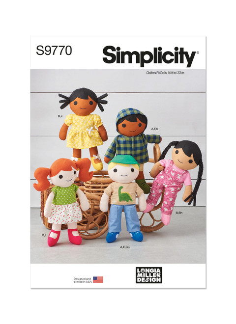 Simplicity S9770 | 14 1/2" Cloth Dolls and Clothes by Longia Miller | Front of Envelope