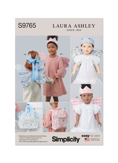 Simplicity S9765 | Children's Wings in Sizes S-M-L, Crown, Tote, Backpack and Wings and Crown for Doll or Plush Animals by Laura Ashley | Front of Envelope