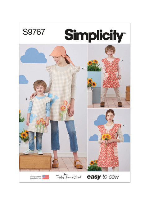 Simplicity S9767 | Children's and Misses' Wrap Around Apron and Scarf Hat by Ruby Jean's Closet | Front of Envelope