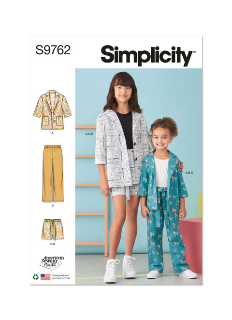 Simplicity S9762 | Children's and Girls' Jacket, Pants and Shorts for American Sewing Guild | Front of Envelope