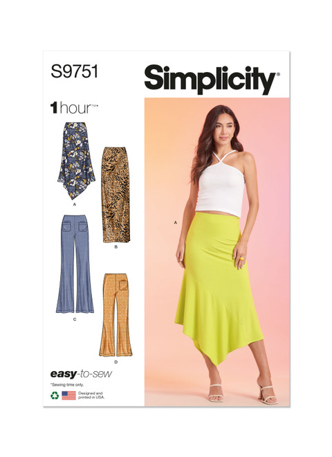 Simplicity S9751 | Misses' Knit Skirts and Pants in Two Lengths | Front of Envelope
