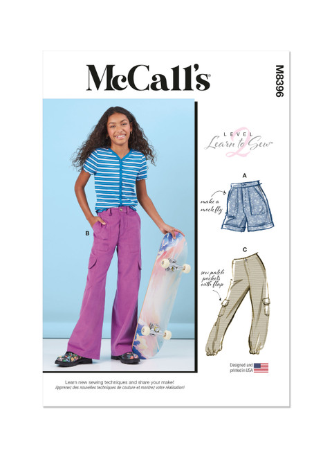 McCall's M8396 (PDF) | Girls' Shorts and Cargo Pants | Front of Envelope