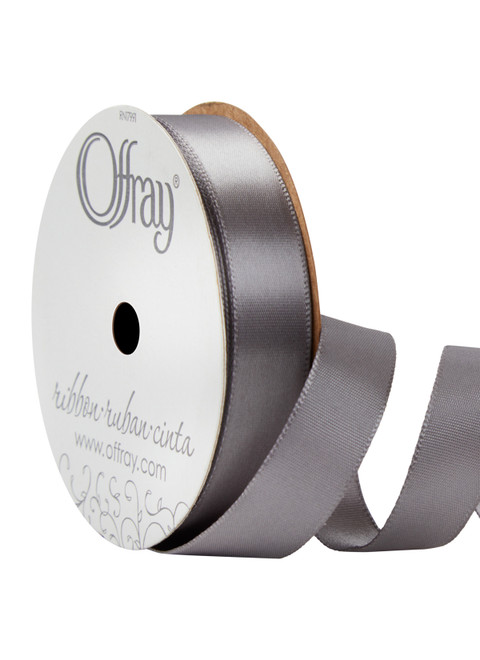 Offray Single Face Satin Ribbon Pewter, 7/8" x 21ft