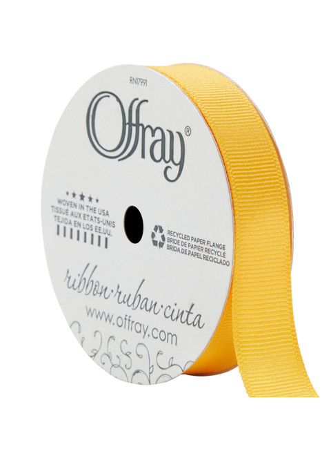 Offray Grosgrain Ribbon Yellow Gold, 5/8" x 21ft