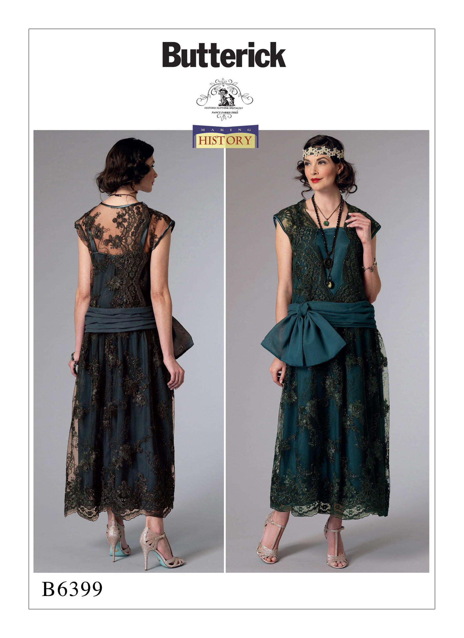 Butterick B6399 | Misses' Drop-Waist Dress with Oversized Bow | Front of Envelope