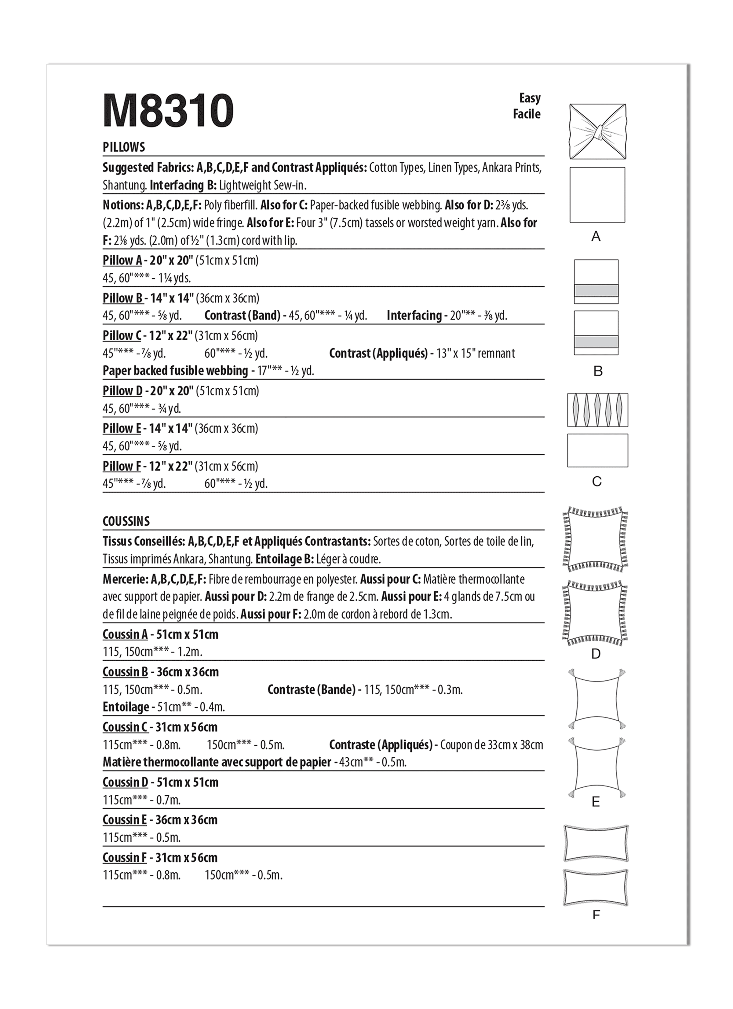 McCall's M8310 | Pillows | Back of Envelope