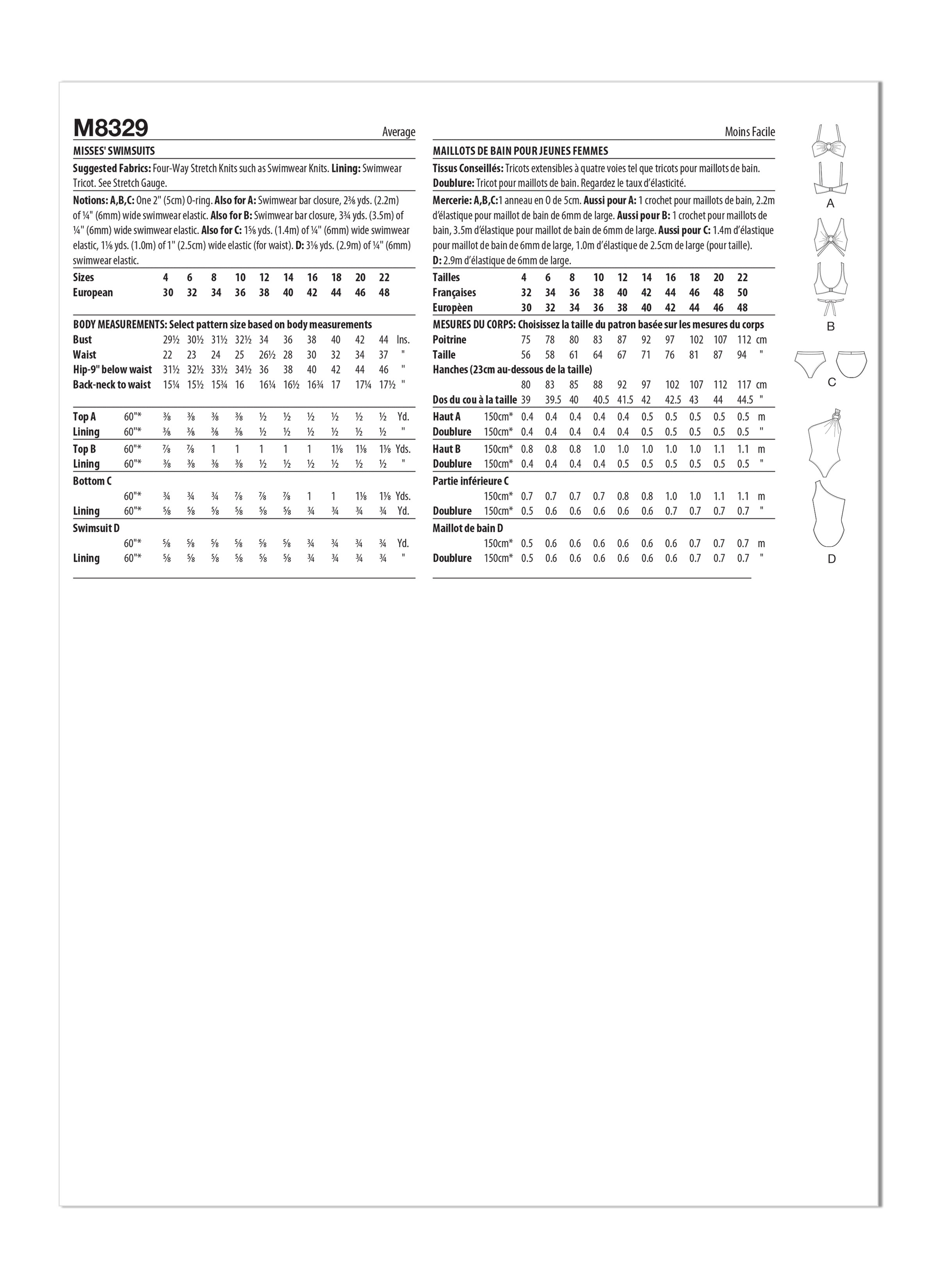 McCall's M8329 | Misses' Swimsuits | Back of Envelope