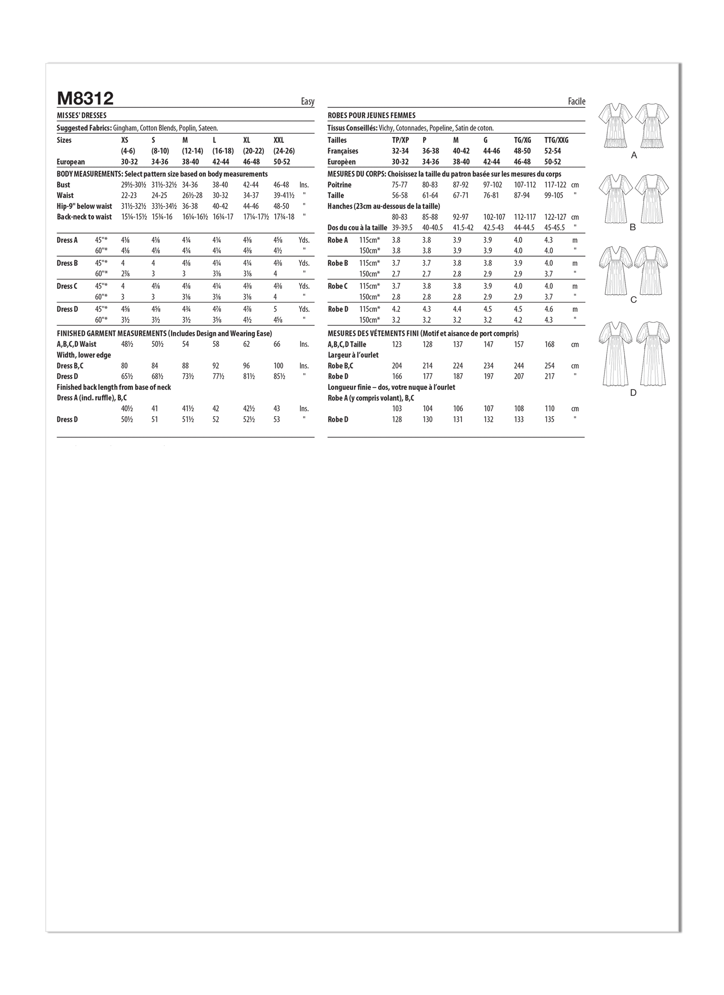 McCall's M8312 | Misses' Dresses | Back of Envelope