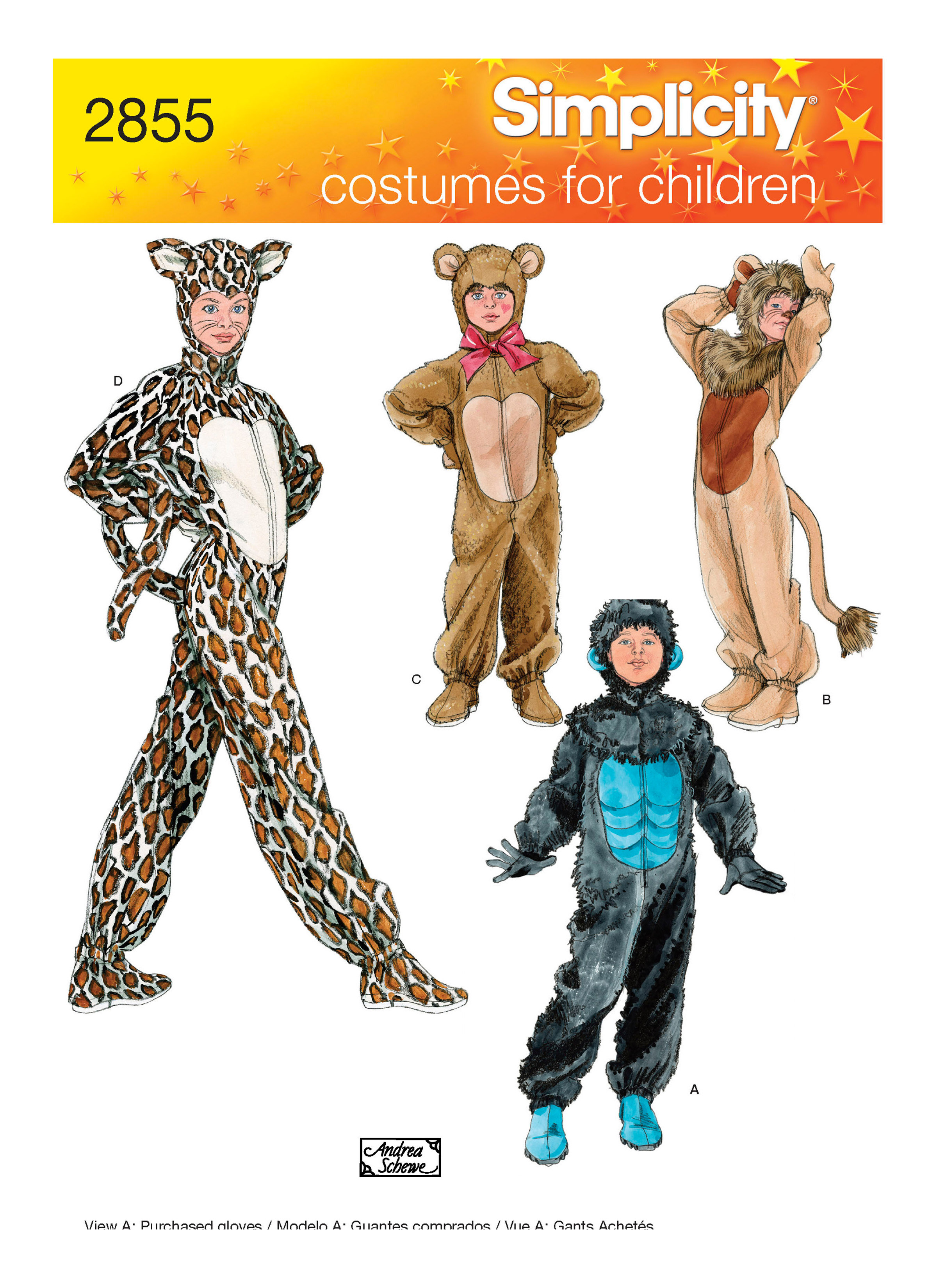 Simplicity S2855 | Child, Boy & Girl Animal Costumes | Front of Envelope