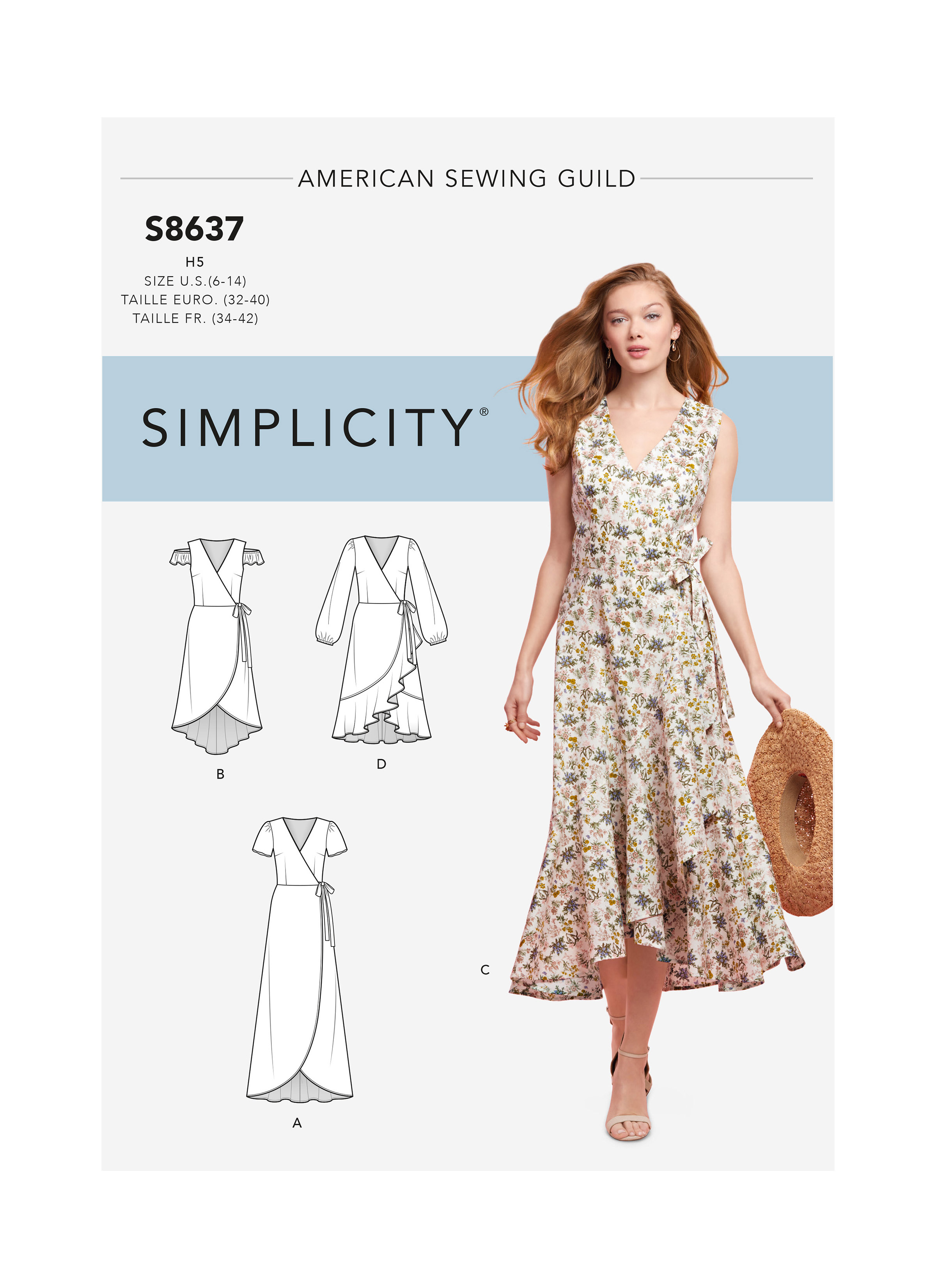 Simplicity S8637 | Misses' Wrap Dress | Front of Envelope