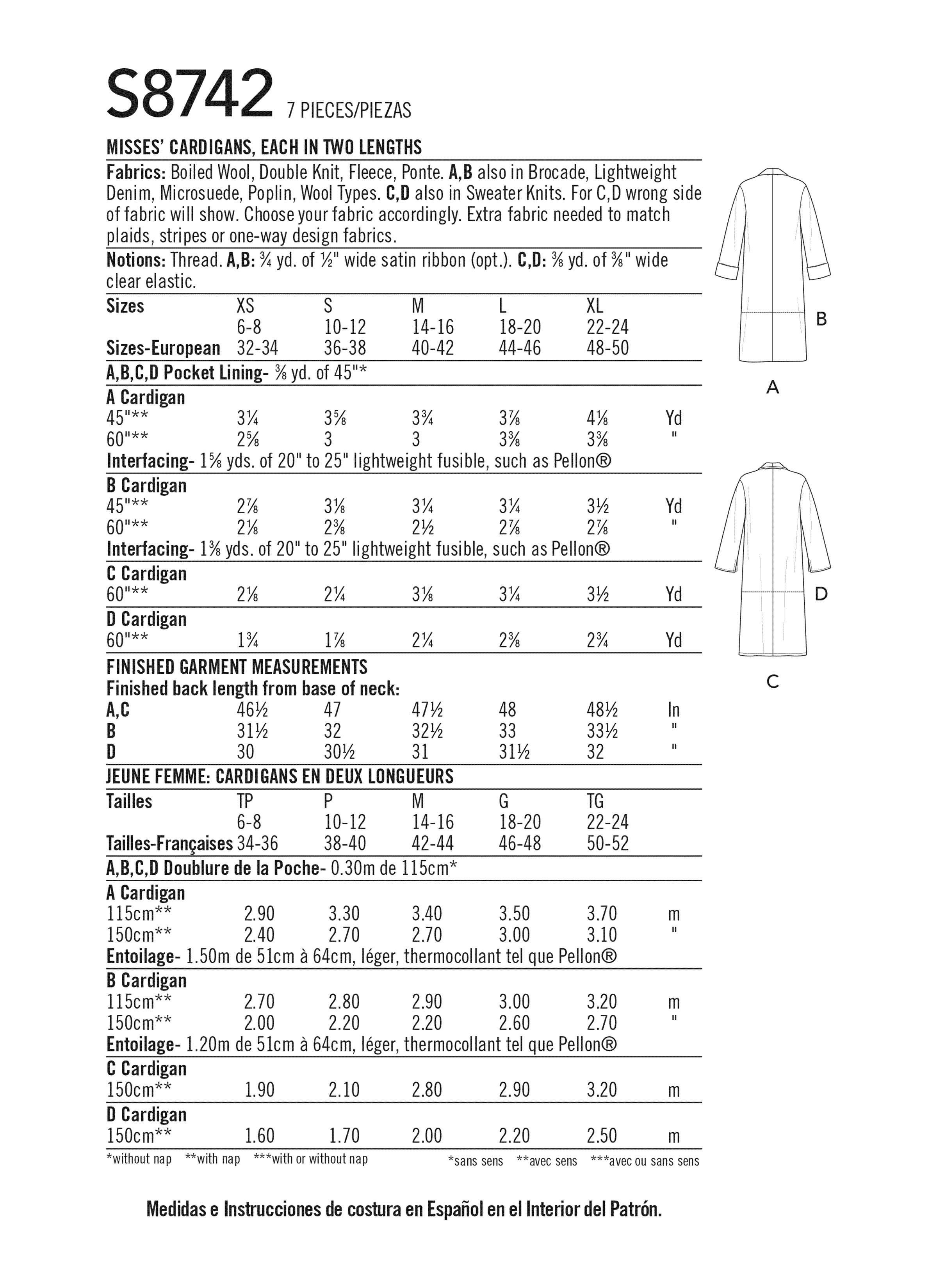 Simplicity S8742 | Misses' Cardigan | Back of Envelope