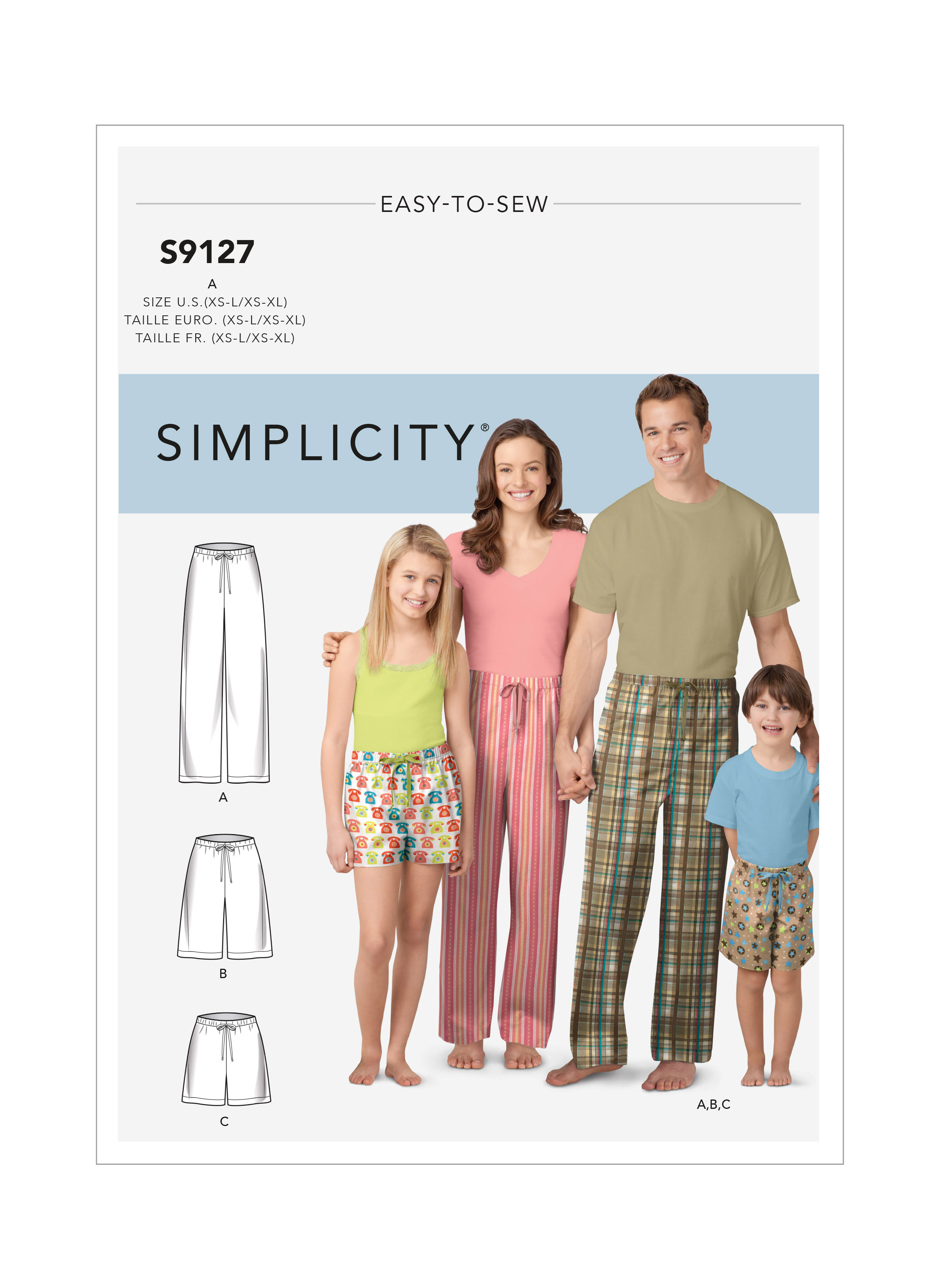 Simplicity S9127 | Unisex Sleepwear | Front of Envelope