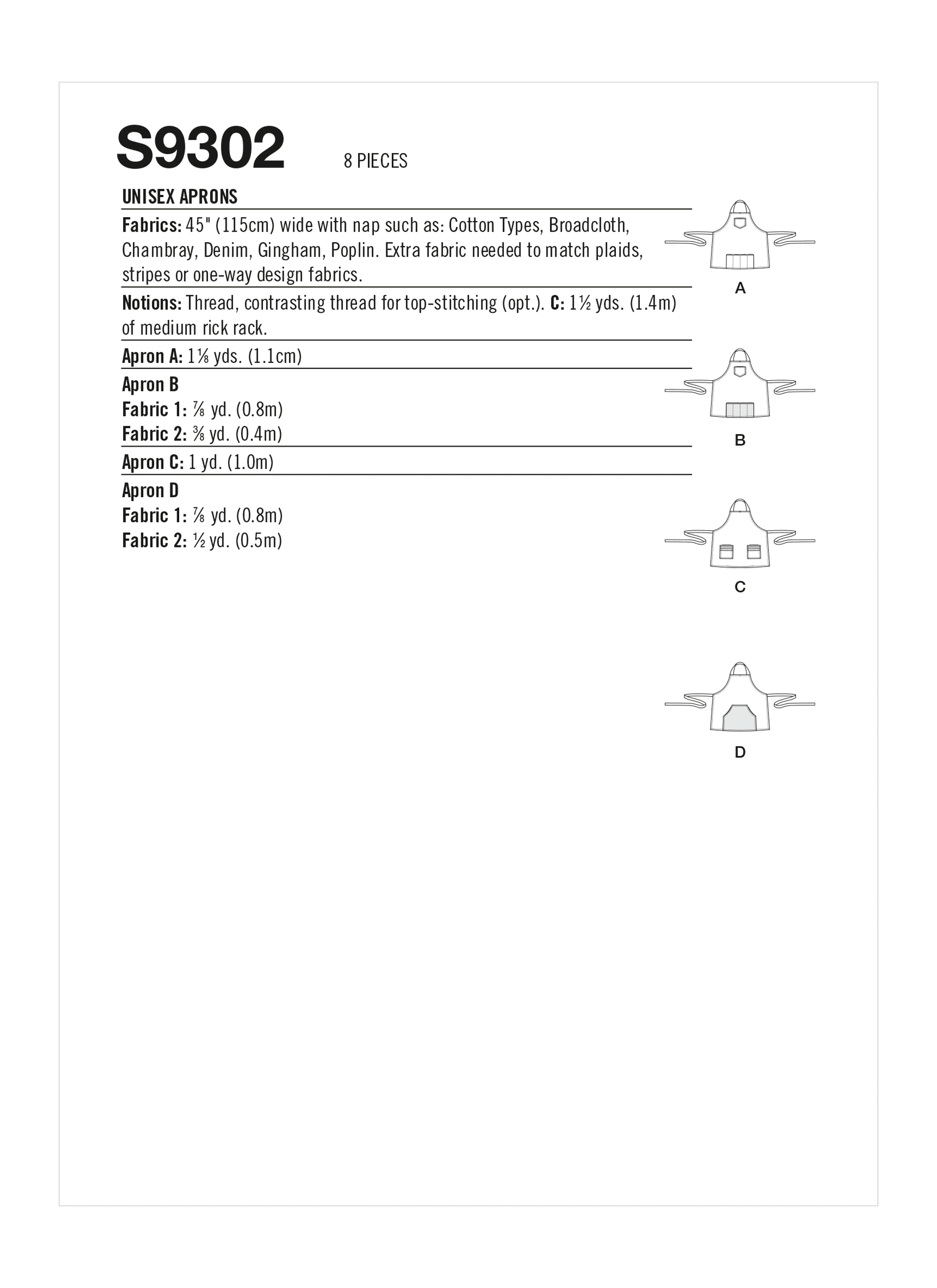 Simplicity S9302 | Unisex Aprons | Back of Envelope