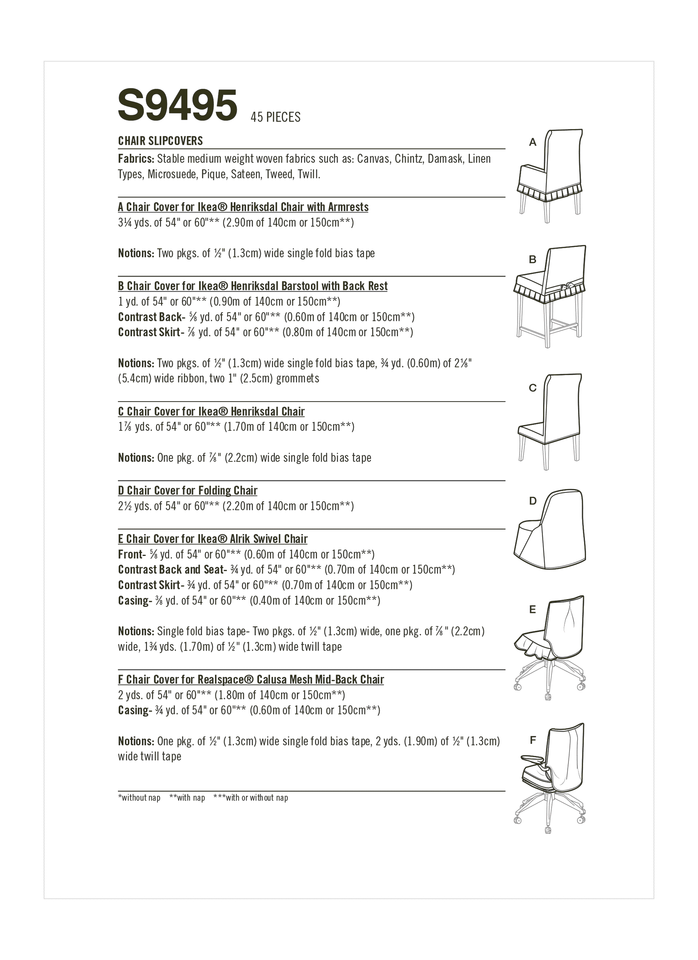 Simplicity S9495 | Chair Slipcovers | Back of Envelope