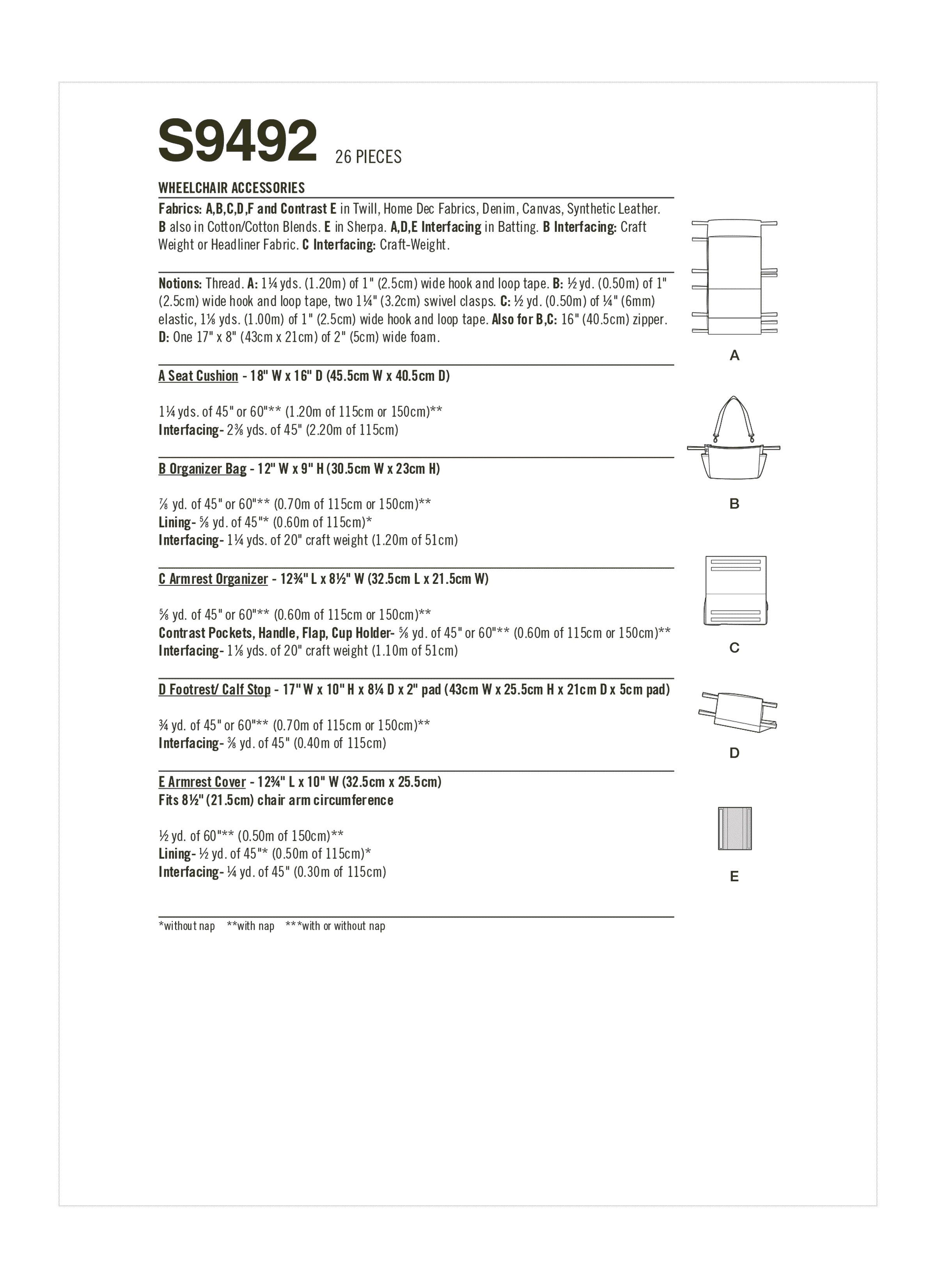 Simplicity S9492 | Wheelchair Accessories | Back of Envelope
