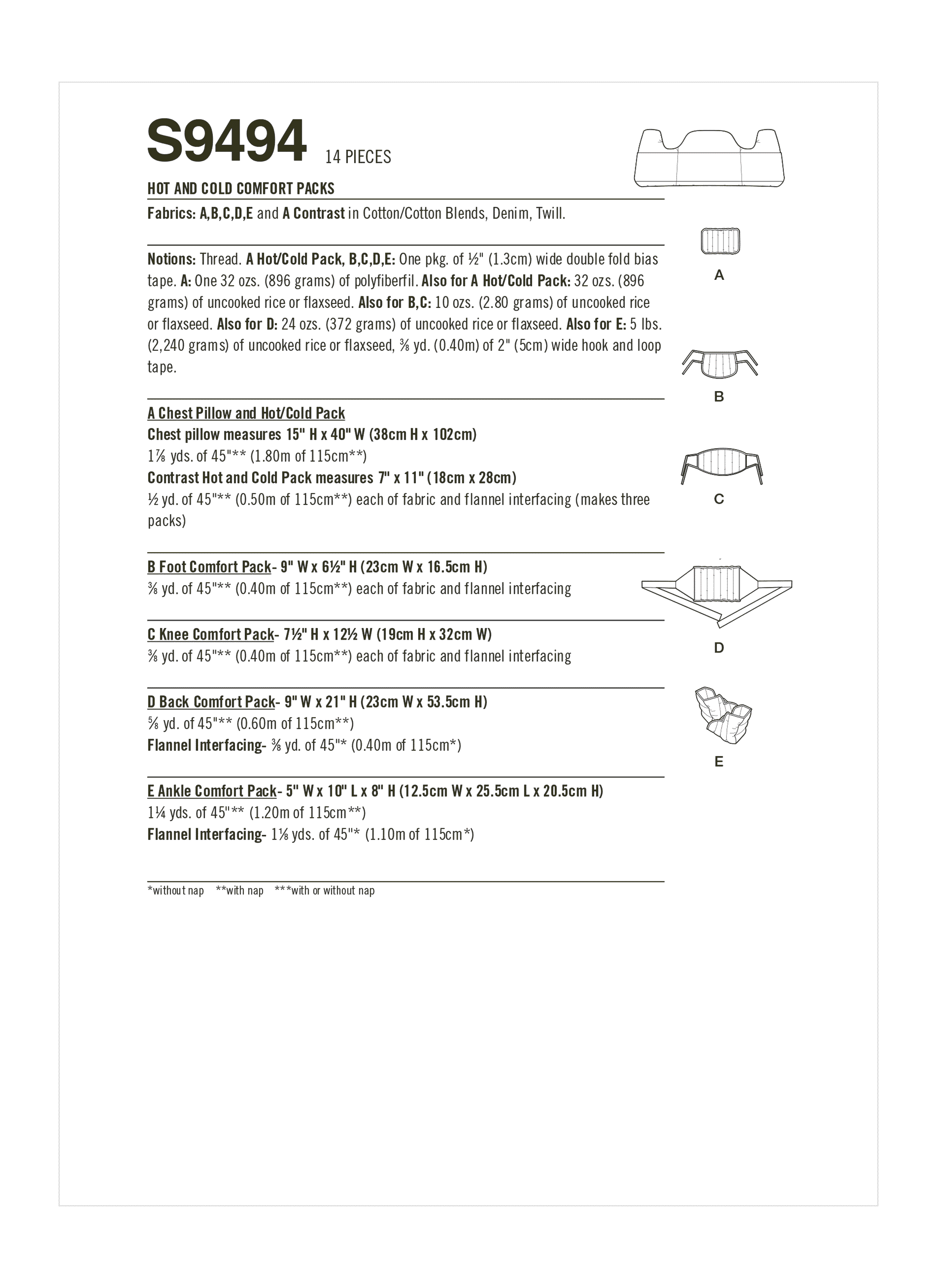 Simplicity S9494 | Hot and Cold Comfort Packs | Back of Envelope