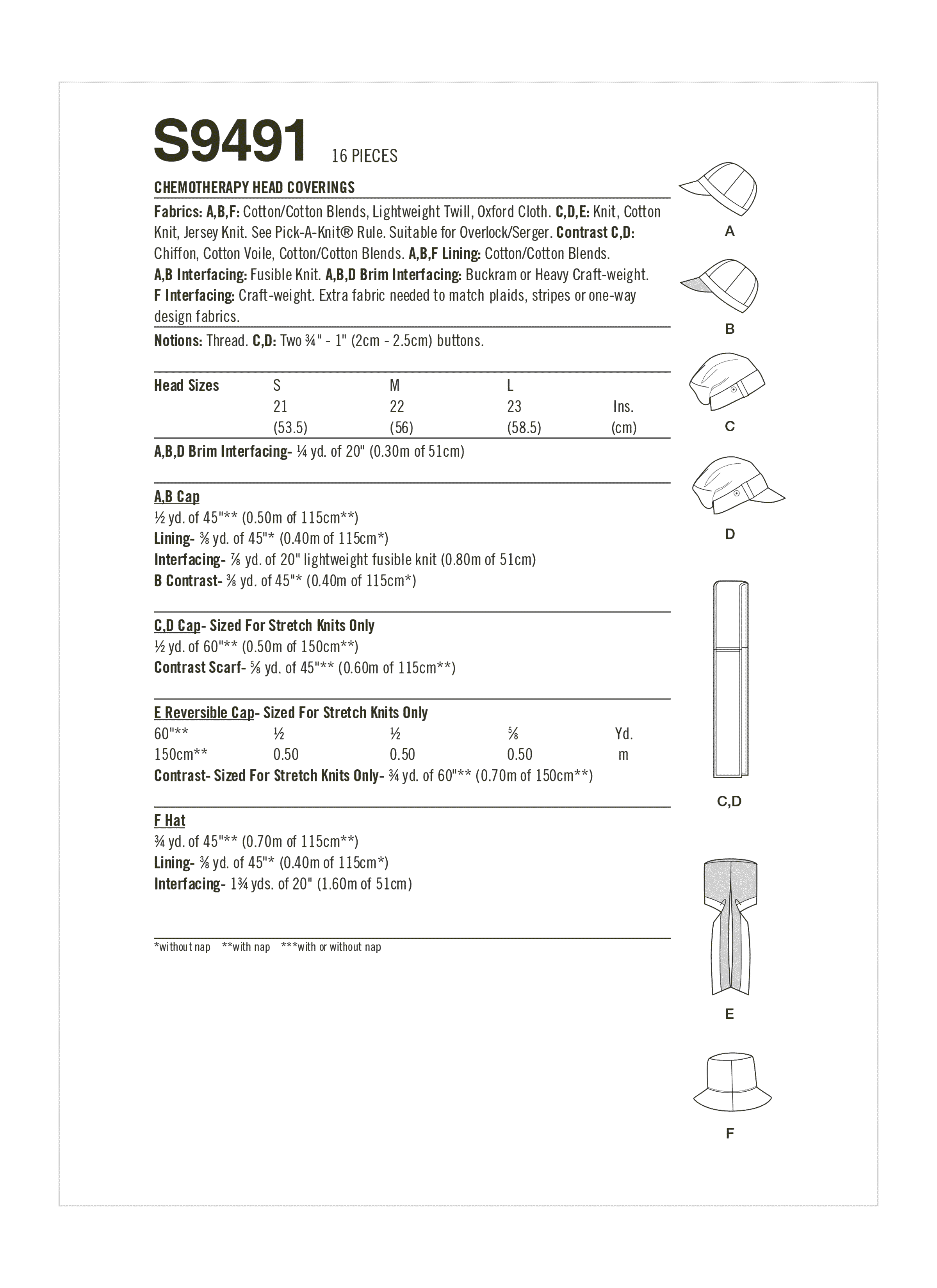 Simplicity S9491 | Chemo Head Coverings | Back of Envelope