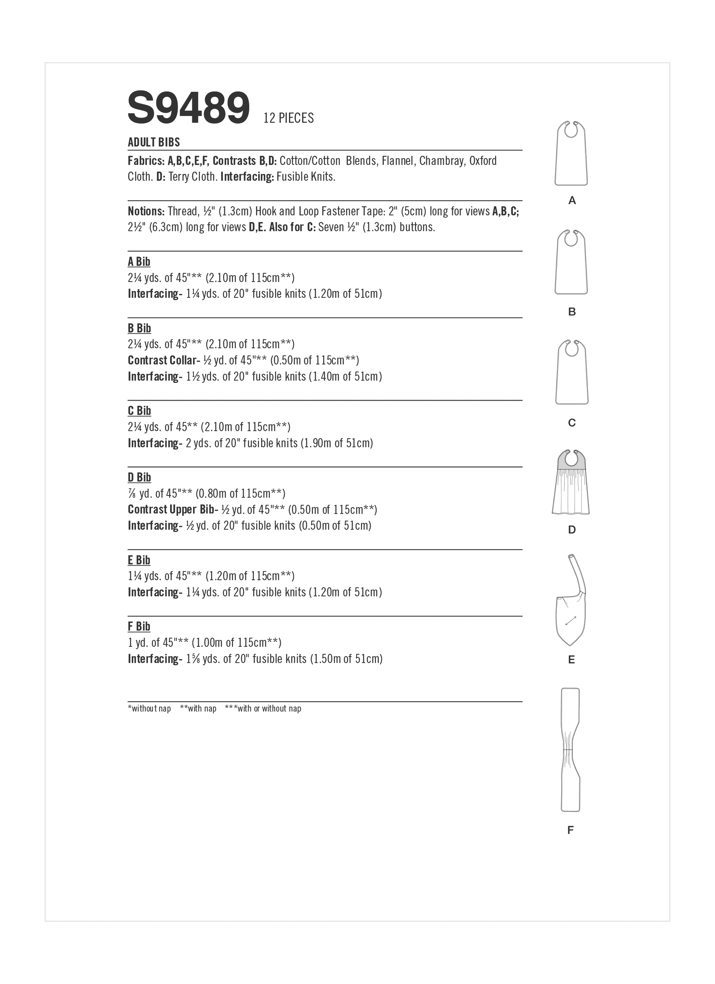 Simplicity S9489 | Adult Bibs | Back of Envelope