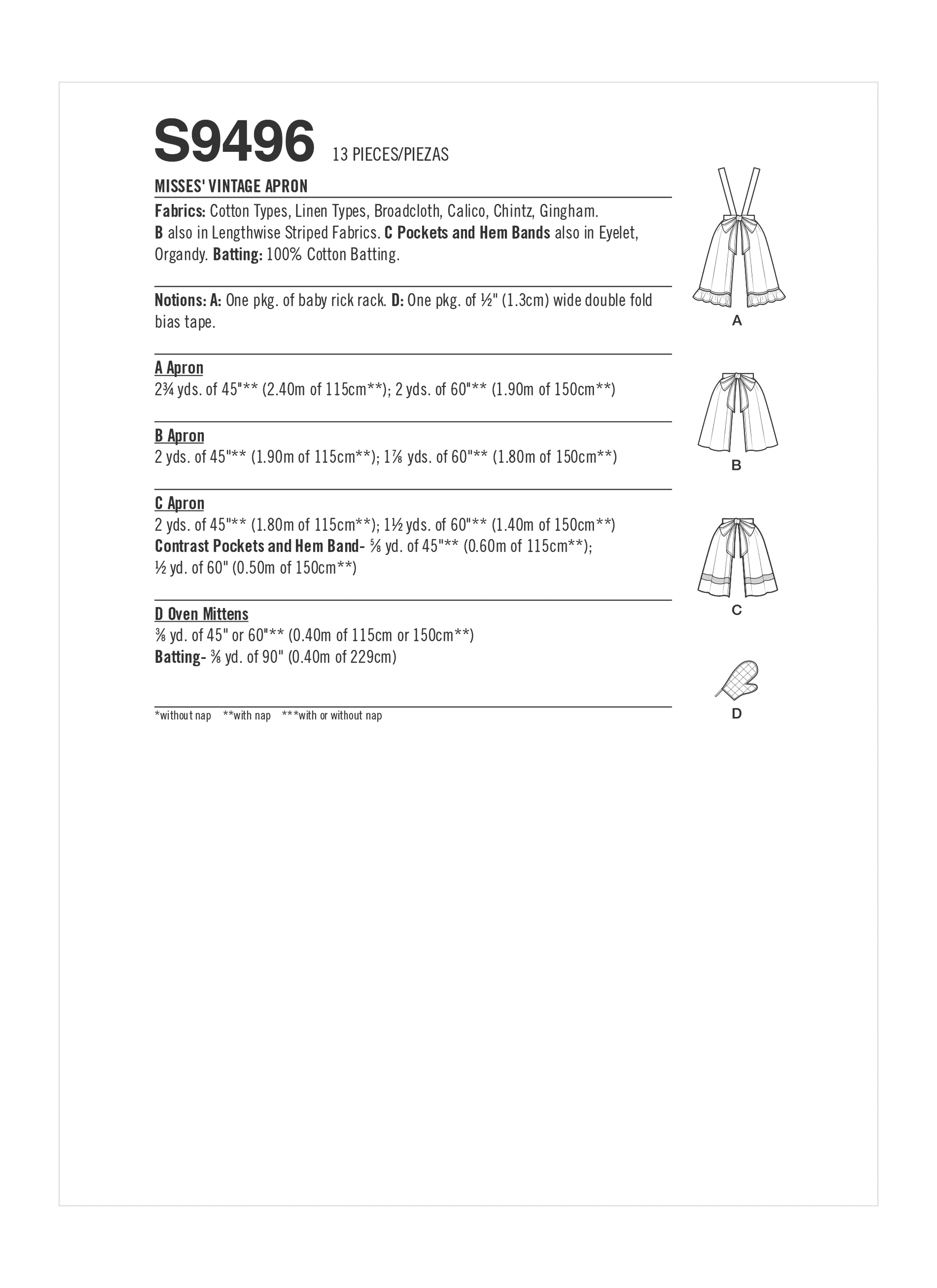 Simplicity S9496 | Misses' Vintage Apron | Back of Envelope