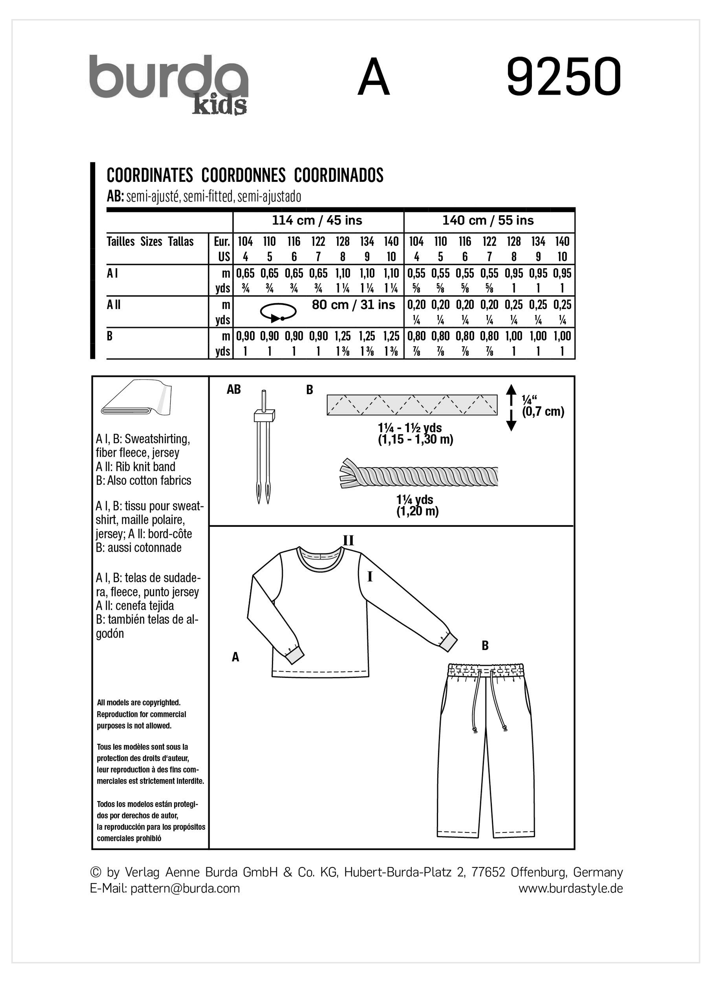 Burda Style BUR9250 | Children's Co-ords | Back of Envelope