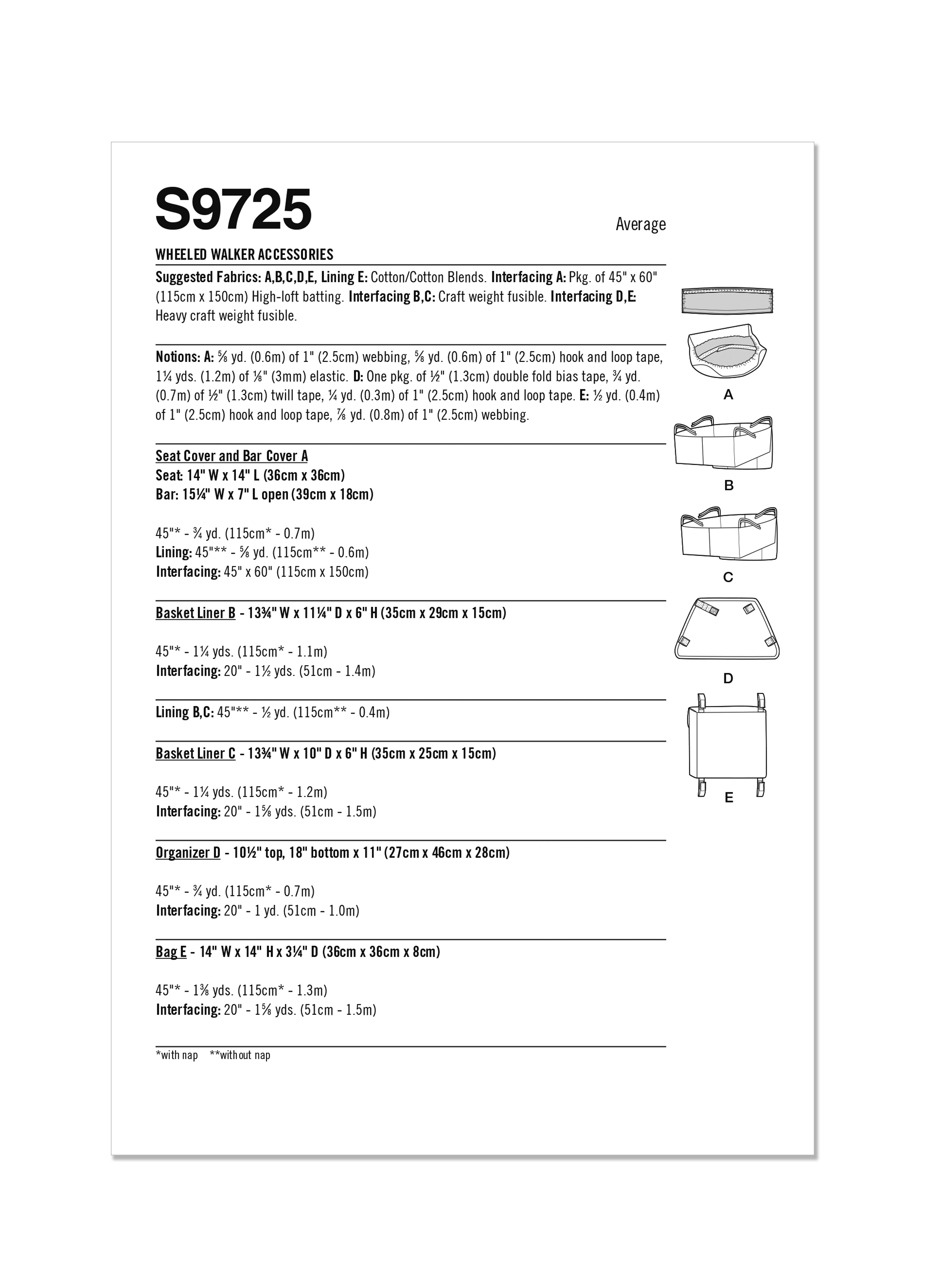 Simplicity S9725 | Wheeled Walker Accessories | Back of Envelope
