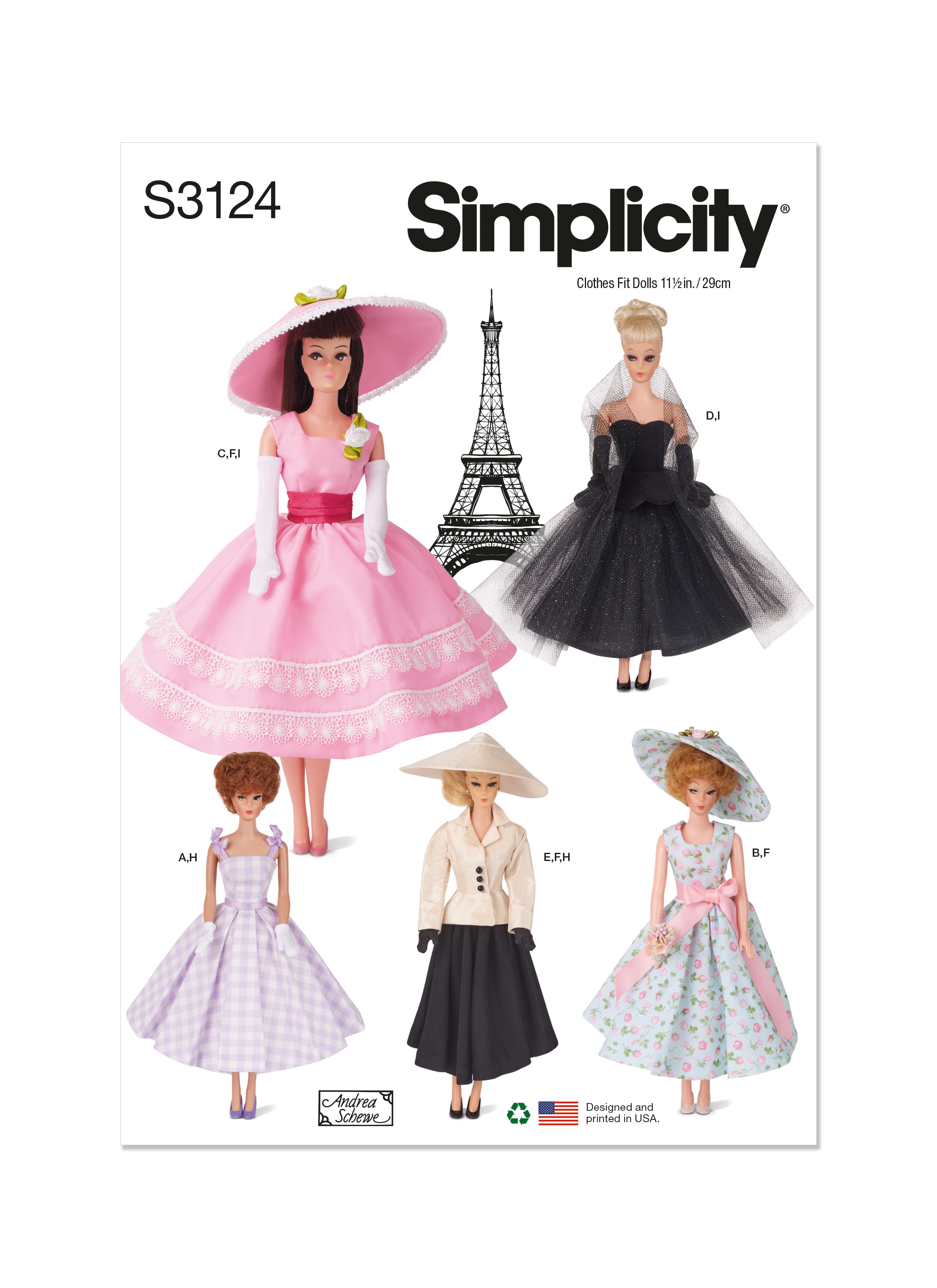 Simplicity S3124 | Simplicity Sewing Pattern 11-1/2" Fashion Doll Clothes by Andrea Schewe | Front of Envelope