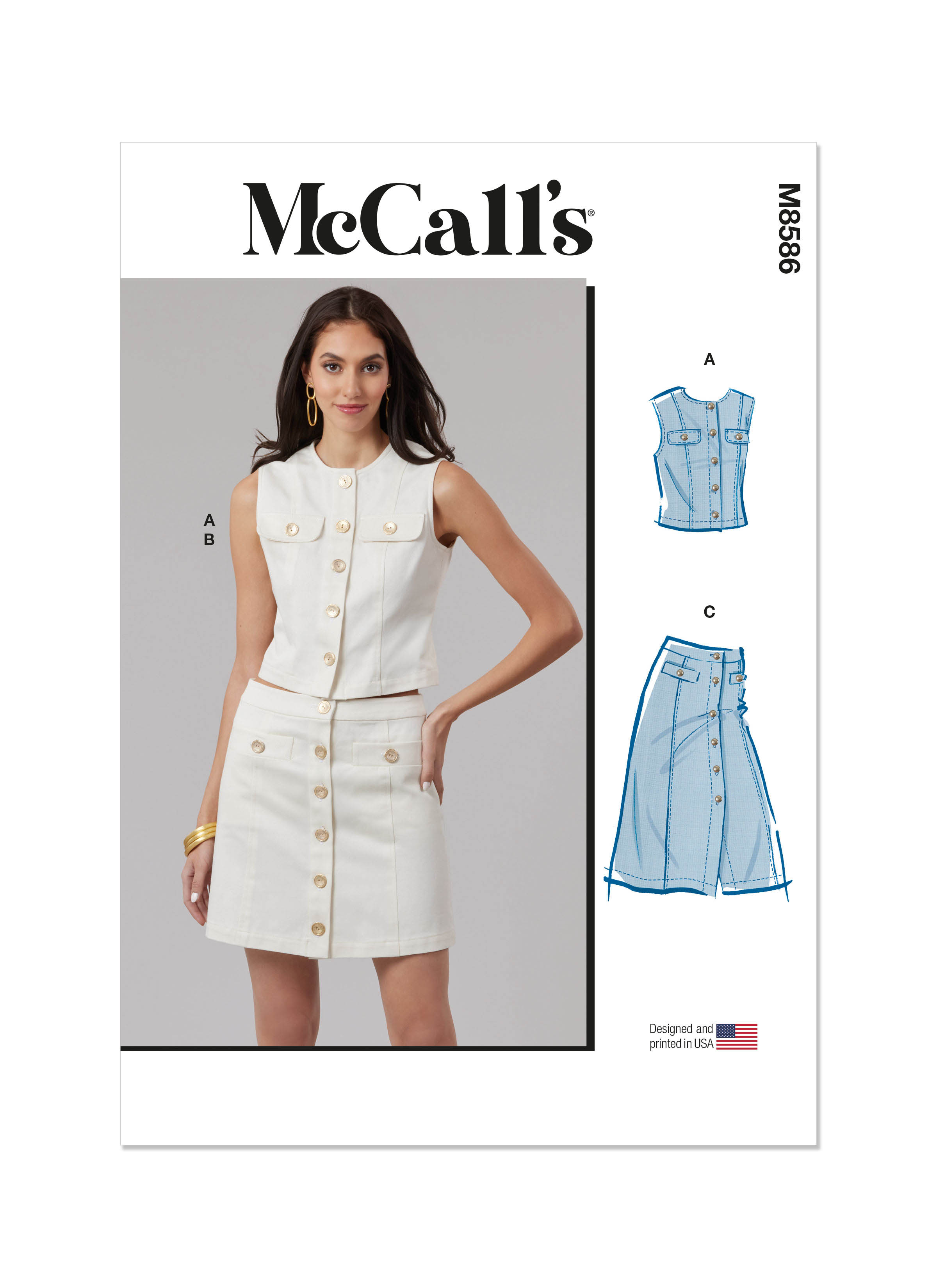 McCall's M8586 | McCall's Sewing Pattern Misses' Top and Skirt in Two Lengths | Front of Envelope