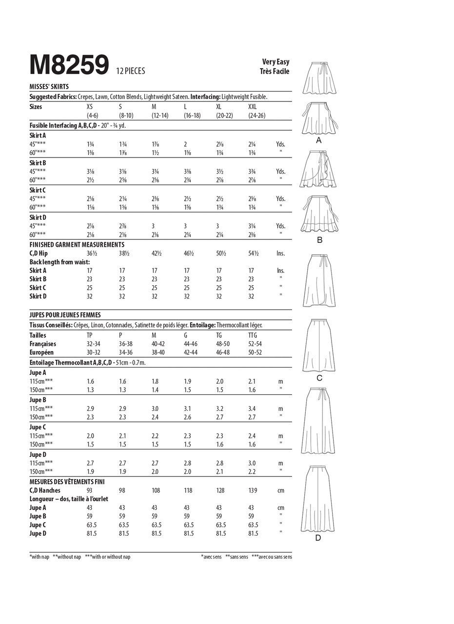 McCall's M8259 | Misses' Skirts | Back of Envelope