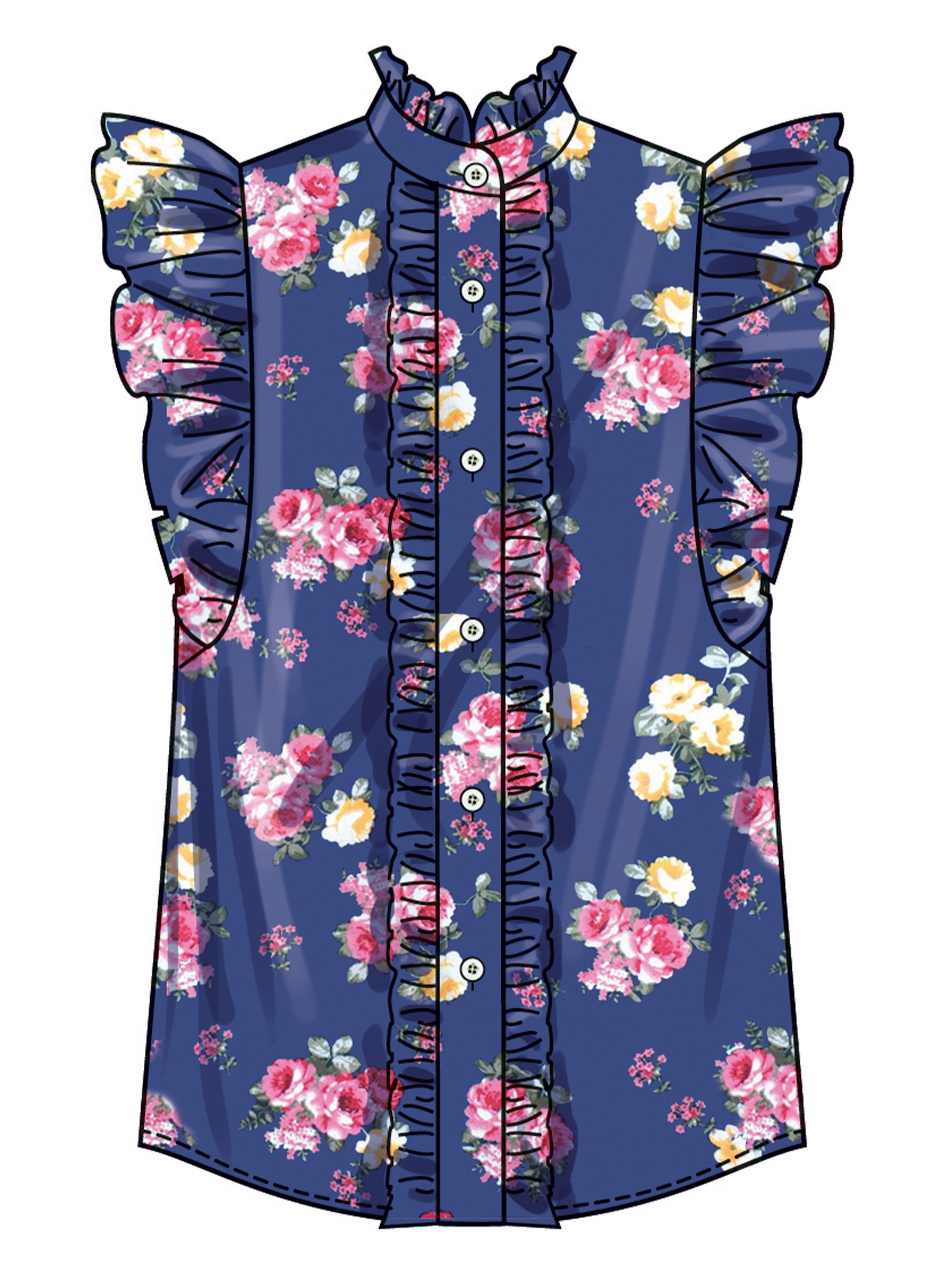 Simplicity S3134 | Simplicity Sewing Pattern Misses' Ruffled Button Front Top with Sleeve Variations