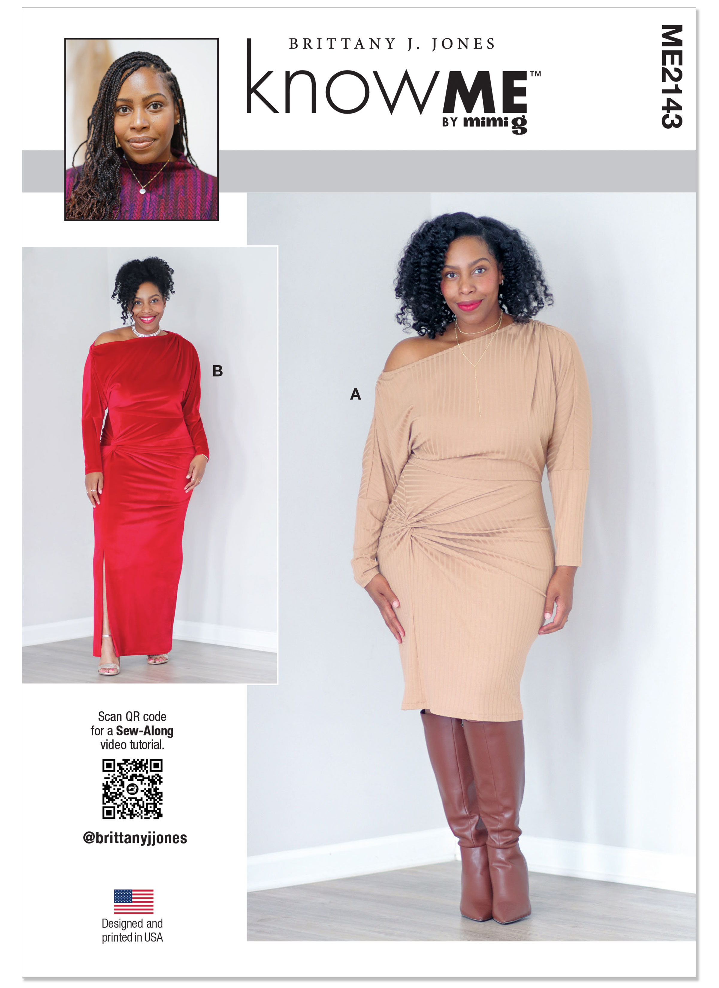 Know Me ME2143 | Know Me Sewing Pattern Misses' and Women's Knit Dress in Two Lengths by Brittany J. Jones | Front of Envelope
