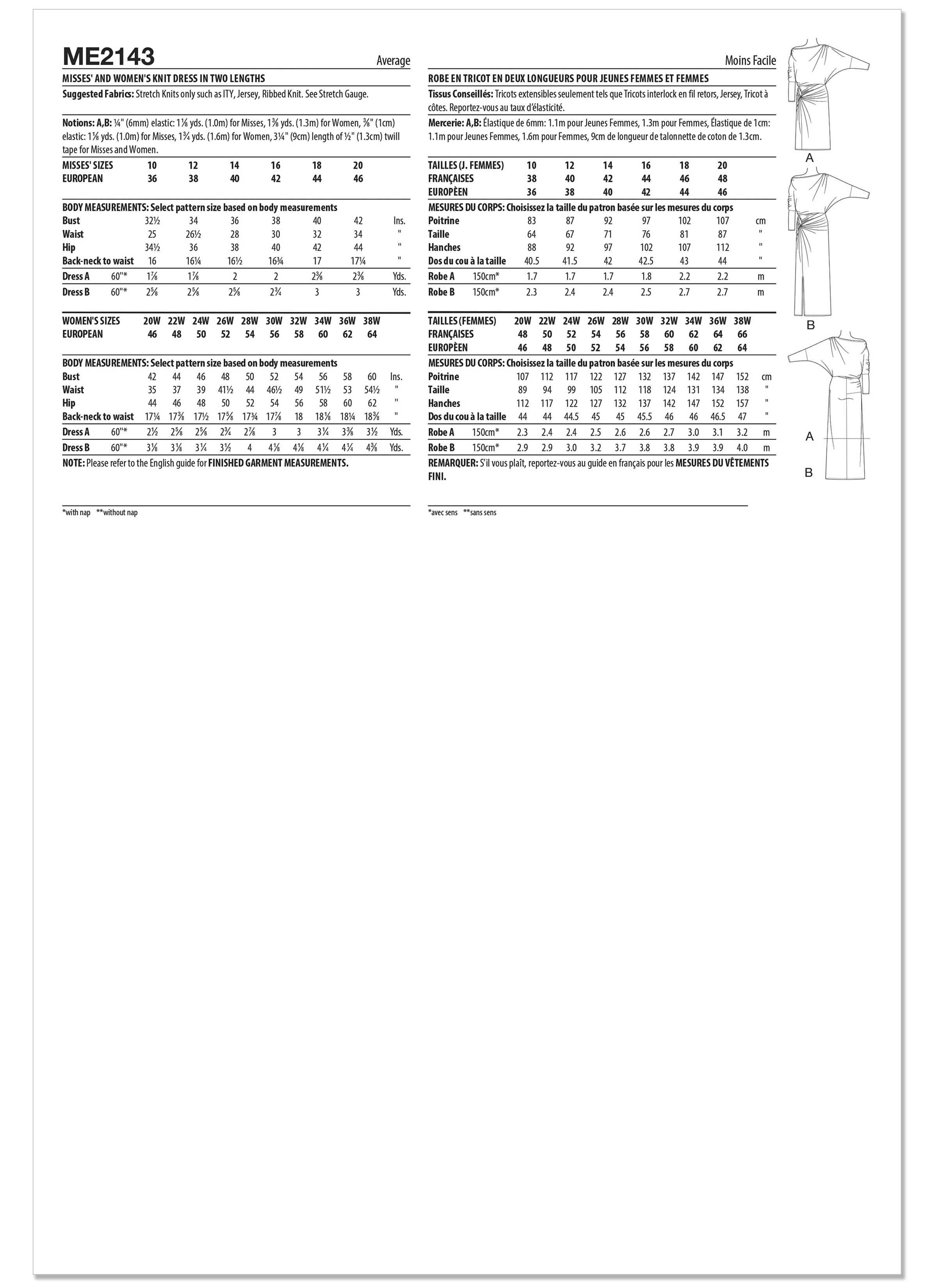 Know Me ME2143 | Know Me Sewing Pattern Misses' and Women's Knit Dress in Two Lengths by Brittany J. Jones | Back of Envelope